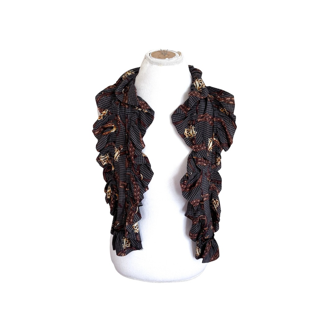 Lauren Ralph Lauren Silk Bridal Equestrian Ruffle Scarf Houndstooth Heritage